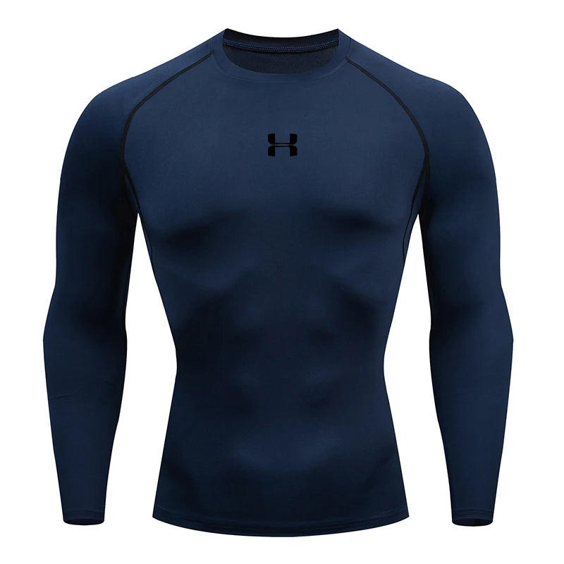 Camiseta esportiva manga longa para academia azul marinho com ajusta e tecido leve