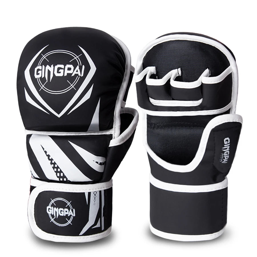 Luvas meio dedo MMA profissionais pretas e brancas da D.Sports para treinamento de artes marciais