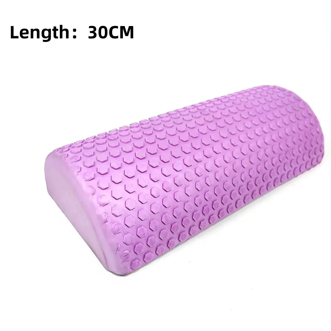Rolo fitness para alívio de dores musculares em espuma texturizada lilás de 30 cm