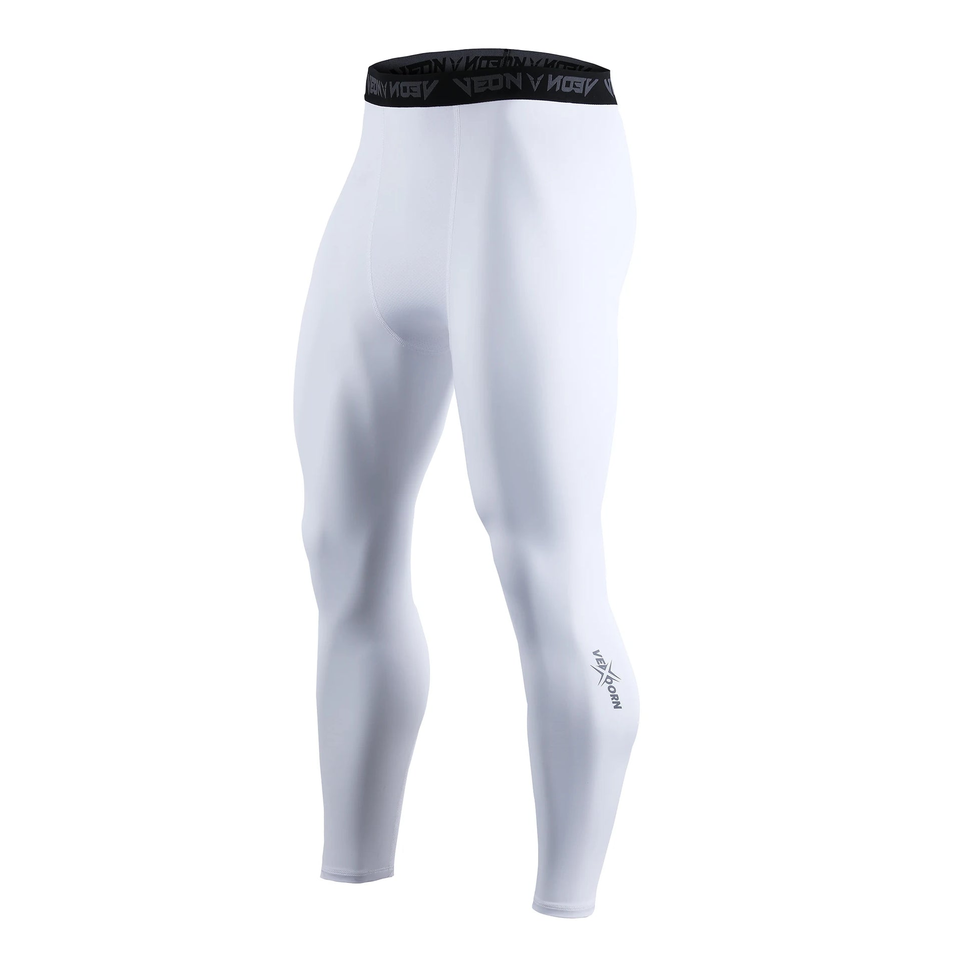 Calça de compressão masculina para treino branca com cós preto e logo da D.Sports na perna